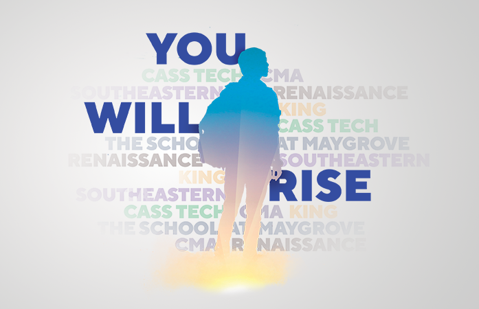  A student with words behind it